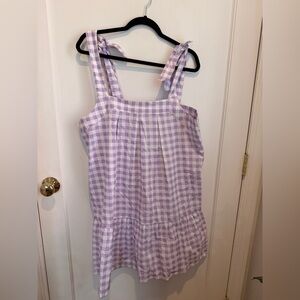 Lilac Cotton Gingham Tie-Shoulder Mini Dress